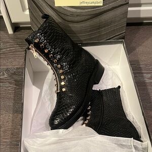 Jeffrey Campbell Black Textured Combat Boots